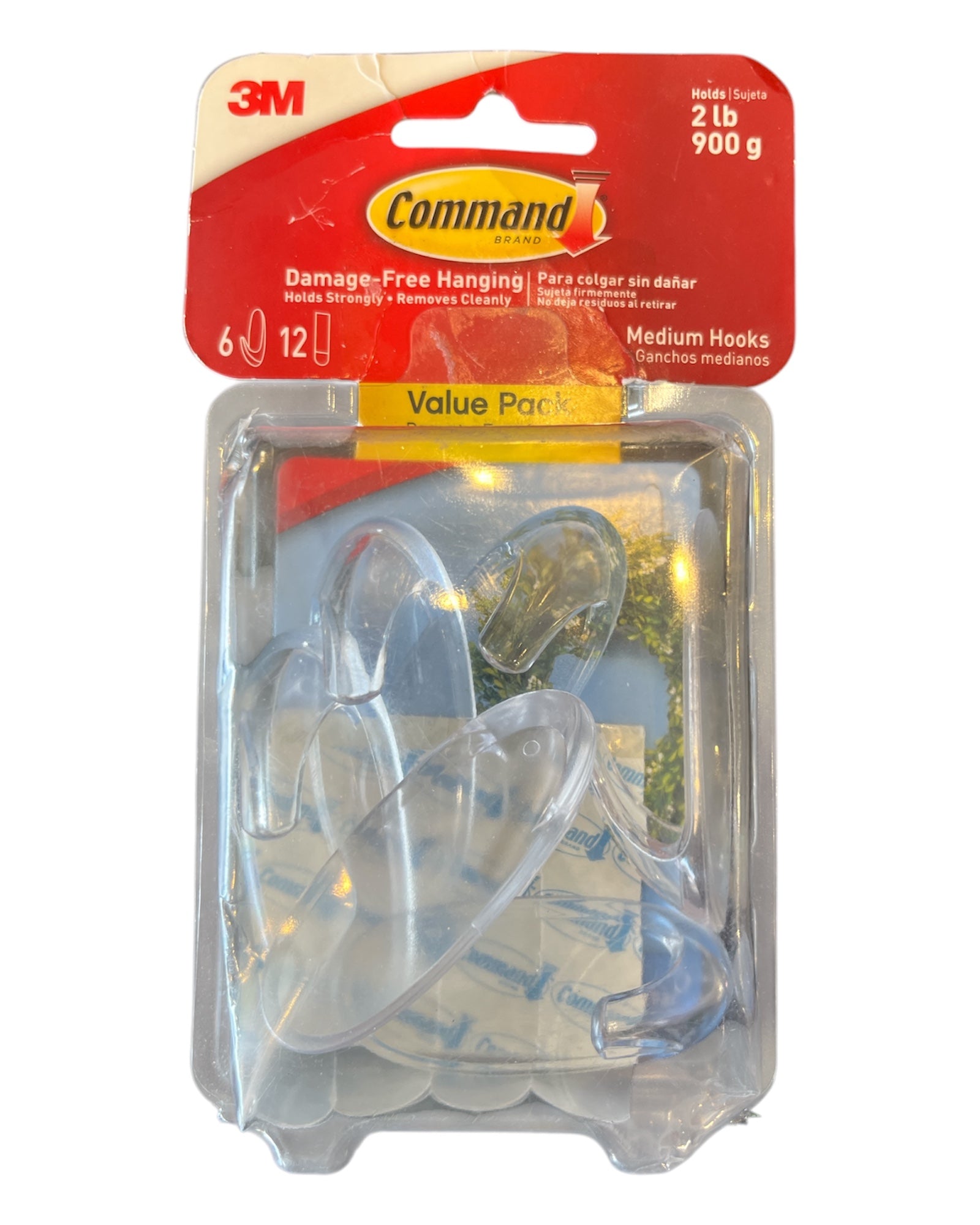 Command 17091CLRVP Medium Clear Hooks with Clear Adhesive Strips (6 Hooks, 12 Strips)